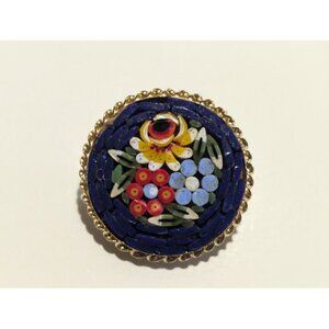 Vintage micro mosaic floral oval brooch pin
